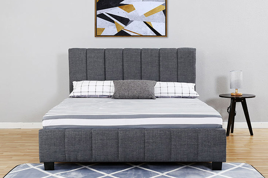 1333 Modern Grey Plush Fabric Upholstered Bed