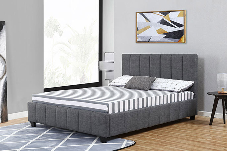 1333 Modern Grey Plush Fabric Upholstered Bed