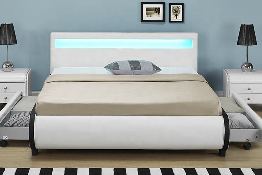 1135-1D LED krevet od PU kože s tapeciranim ladicama za pohranu