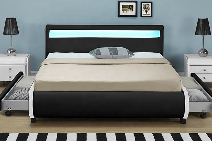 1135-1D LED krevet od PU kože s tapeciranim ladicama za pohranu