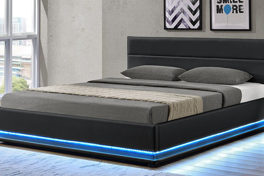 1165-1G Moderni luksuzni kožni LED tapecirani okvir kreveta za pohranu