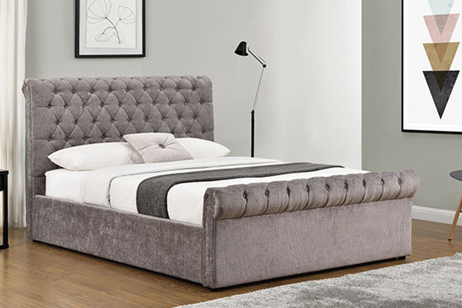 1208G Chesterfield Chenille-Velvet Sleigh Otomanski okvir kreveta za pohranu