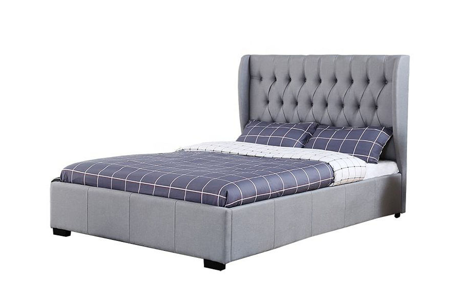 1310G Visoko uzglavlje Wingback siva tkanina s gumbima i detaljima Okvir kreveta za pohranu