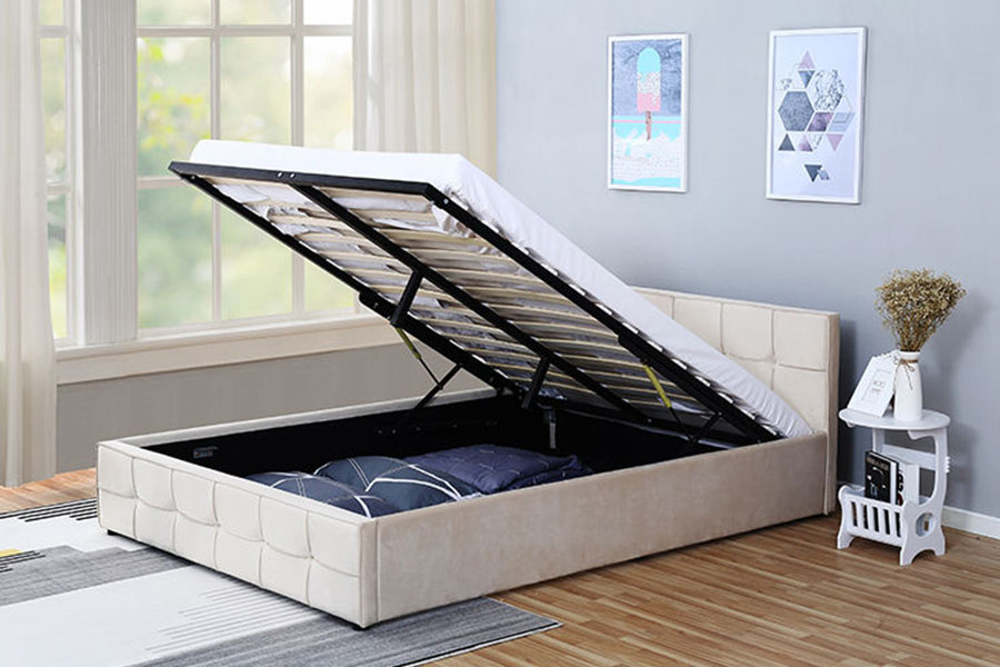 1295G panel-uzglavlje Tkanina Queen tapecirani otomanski okvir kreveta za pohranu
