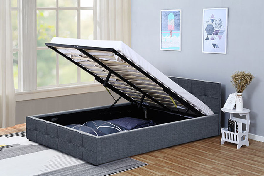 1295G panel-uzglavlje Tkanina Queen tapecirani otomanski okvir kreveta za pohranu