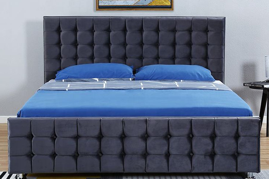 1354G baršunasti taftirani panel od punog drva King Otomanski okvir kreveta za pohranu